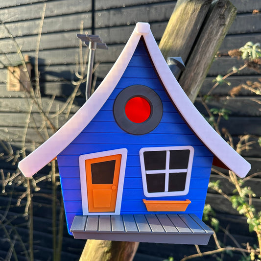 BirdieBoxx Tooned Edition – 3D Geprint Vogelhuisje – Blauwe Voorzijde – Cartoon Look