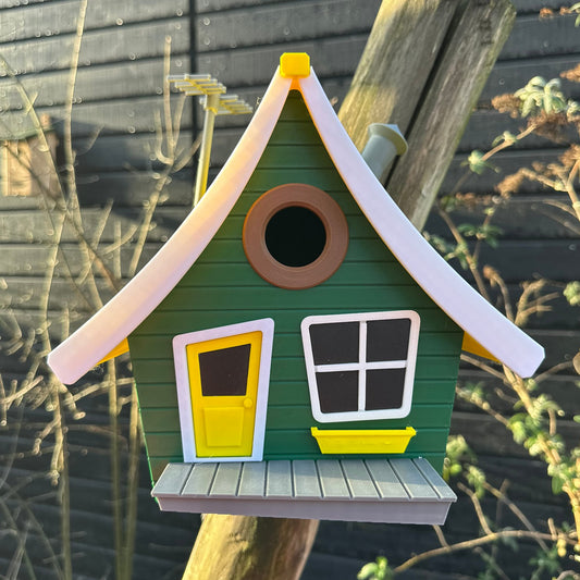 BirdieBoxx Tooned Edition – Den Haag Editie – 3D Geprint Vogelhuisje – Groen & Geel – Cartoon Design