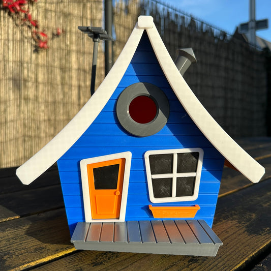 BirdieBoxx Tooned Edition – 3D Geprint Vogelhuisje – Blauwe Voorzijde – Cartoon Look