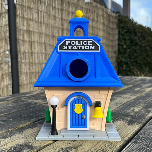 BirdieBoxx Police Edition - 3D Geprint Vogelhuisje - Politiebureau Design - Inclusief Montagebeugel