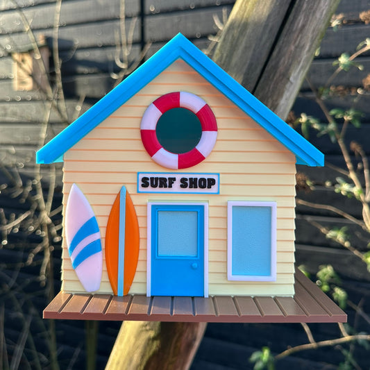 BirdieBoxx Surf Edition - 3D Geprint Vogelhuisje - Strandhuis Design - Inclusief Montagebeugel